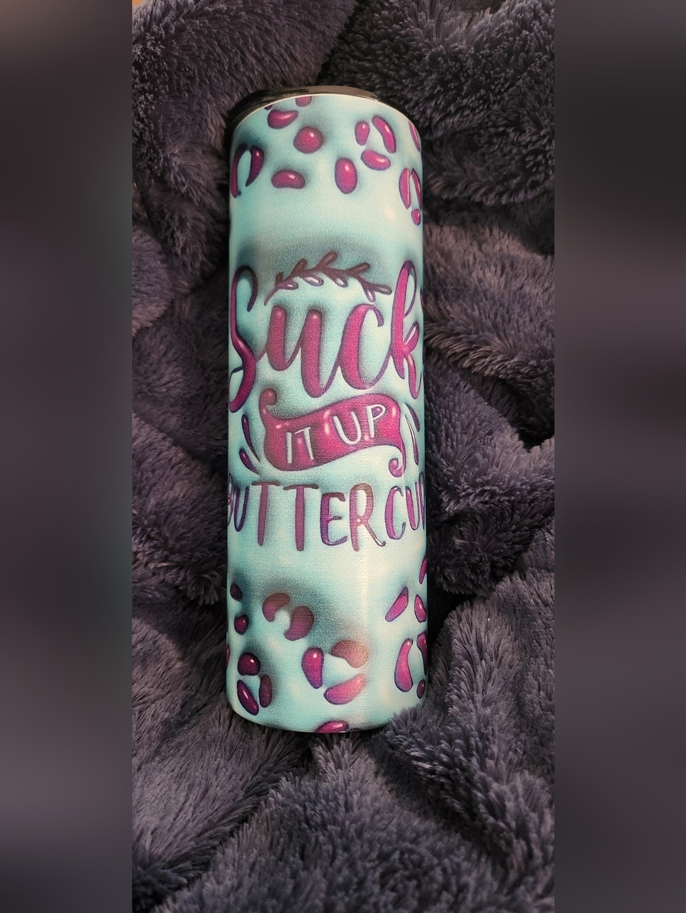 Mint Turquoise Stainless Water Bottle with Pink Script
